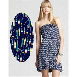 Lilly Pulitzer Size M Dress Flor Bright Navy Oh Buoy Strapless Ruffle Jersey